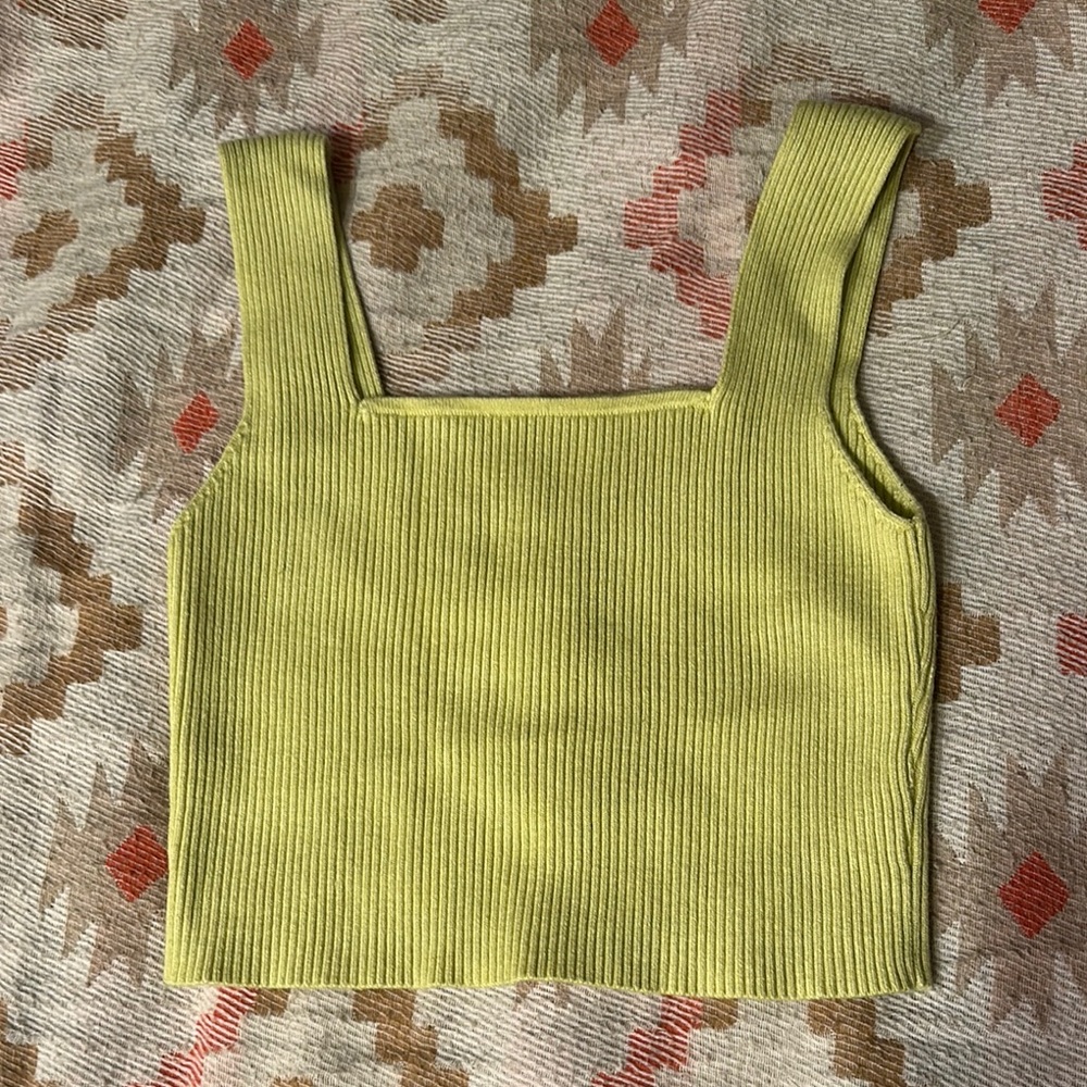 Lime Green Ribbed Knit Crop Top